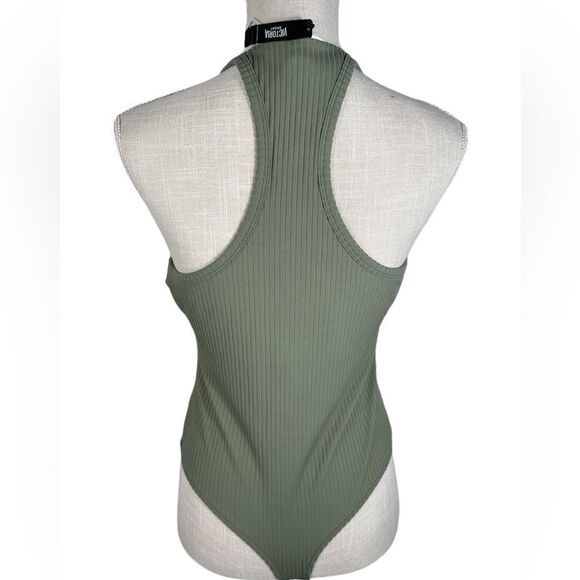 Victoria Secret Sport Olive Green Ribbed Racerback Snap Button Front Bodysuit - Picture 5 of 8